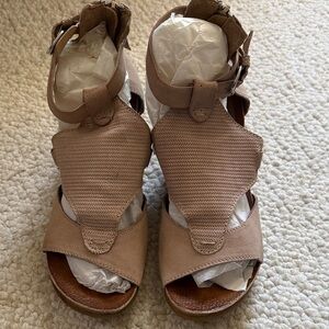 Miz Mooz Blush Leather Open Toe Wedge Sandals